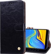 Zakelijke stijl olie wax textuur horizontale flip lederen case voor Galaxy J6 +, met houder & kaartsleuven & portemonnee (zwart)