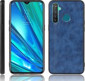 Voor Oppo Realme 5 schokbestendig naaien koe patroon huid PC + PU + TPU Case (blauw)