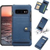 Voor Galaxy S10e Brushed Texture Shockproof PU + TPU Case, met kaartsleuven & portemonnee en fotolijst (blauw)