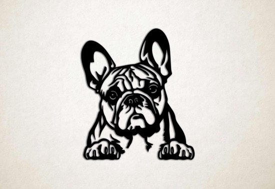 Wanddecoratie - Hond - Franse Bulldog 5 - XS - 29x25cm - Zwart - muurdecoratie - Line Art