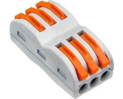 Las klem, Verbindingsklem, duo 3/3 polig  Transparant-grijs/oranje   0,08 t/m 4mm2 kabel 32A 600V  18,5mmx29mmx12,5mm, 10 stuks