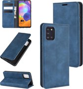 Voor Galaxy A31 Retro-skin Business magnetische zuignap Case met houder & kaartsleuven & portemonnee (donkerblauw)