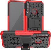 Voor Huawei Honor Play 3 Tire Texture Shockproof TPU + PC beschermhoes met houder (rood)