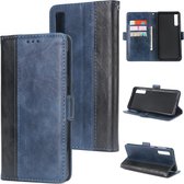 Voor Galaxy A7 (2018) Retro textuur Contrastkleur Splicing Horizontaal Flip TPU + PU lederen tas met kaartsleuven & houder & portemonnee (blauw)