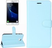 Voor Galaxy J3 (2017) (EU-versie) Litchi Texture Horizontal Flip Leather Case met houder & kaartsleuven & portemonnee (blauw)