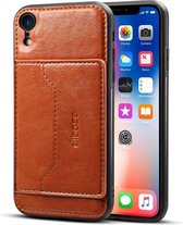 Dibase TPU + PC + PU Crazy Horse Texture beschermhoes voor iPhone XR, met houder & kaartsleuven (bruin)