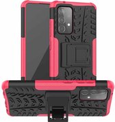 Voor Samsung Galaxy A52 Bandentextuur Schokbestendig TPU + PC beschermhoes met houder (roze)