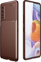 Voor LG Stylo 7 5G koolstofvezel textuur schokbestendig TPU-hoesje (bruin)