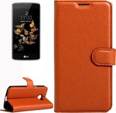 Voor lg k5 litchi textuur horizontale flip lederen tas met magnetische gesp en houder en kaartsleuven en portemonnee (bruin)