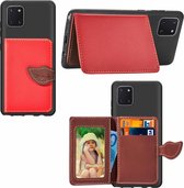 Voor Galaxy Note 10 Lite / A81 Leaf Buckle Litchi Texture Card Holder PU + TPU Case met Card Slot & Wallet & Holder & Photo Frame (Rood)