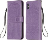 Voor iPhone XS Max Dream Catcher Afdrukken Horizontale Flip Leather Case met houder & kaartsleuven & portemonnee & lanyard (paars)