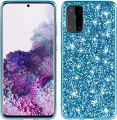 Voor Galaxy S20 + Plating Glittery Powder schokbestendige TPU beschermhoes (blauw)