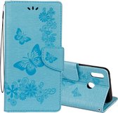 Voor Huawei P20 Lite Vintage reliëf bloemen vlinderpatroon horizontale flip lederen tas met kaartsleuf en houder & portemonnee en lanyard (blauw)