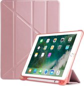 Multi-opvouwbare schokbestendige TPU-beschermhoes voor iPad 9.7 (2018) / 9.7 (2017) / air / air2, met houder en pensleuf (roze)
