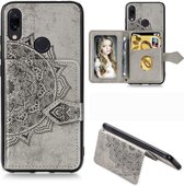 Voor Xiaomi Redmi Note 7 / Note 7 Pro Mandala reliÃ«f magnetische doek PU + TPU + pc-hoes met houder en kaartsleuven en portemonnee en fotolijst en riem (grijs)