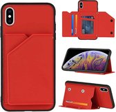 Skin Feel PU + TPU + PC Achterkant Schokbestendig hoesje met kaartsleuven & houder & fotolijst voor iPhone XS Max (rood)