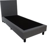 Bedworld Boxspring 90x220 - Luxe Hoofdbord - Gestoffeerd - Massieve Box - 1 Persoons Bed - Hout - Grijs