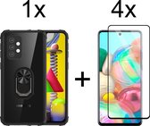 Samsung A52/A52s Hoesje - Samsung Galaxy A52 4G/5G/A52s hoesje Kickstand Ring shock proof case transparant zwarte randen armor magneet - Full Cover - 4x Samsung A52/A52s Screenprot