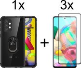 Samsung A52/A52s Hoesje - Samsung Galaxy A52 4G/5G/A52s hoesje Kickstand Ring shock proof case transparant zwarte randen armor magneet - Full Cover - 3x Samsung A52/A52s Screenprot