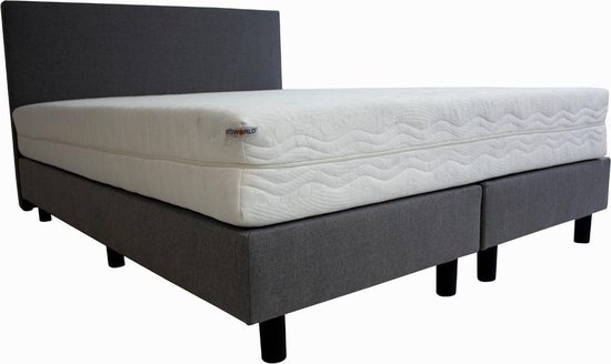 Bedworld Boxspring 160x220 cm met Matras - Luxe Hoofdbord - Gestoffeerd - Gemiddeld Ligcomfort - Grijs