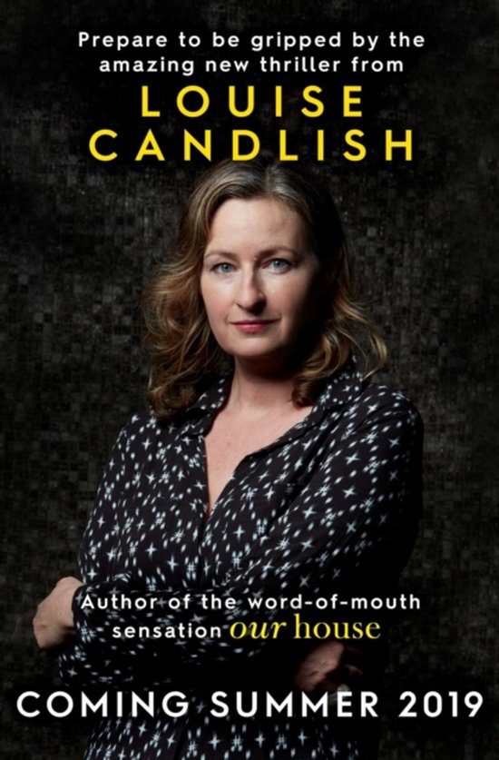 Vrouw met bruin haar, gekleed in zwart met wit sterpatroon, poseert met gekruiste armen. Tekst: 'LOUISE CANDLISH', 'COMING SUMMER 2019'.