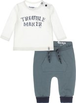 Dirkje Bio Basic SET(2delig) Groene broek, Shirt wit met tekst - Maat 86