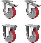 CASCOO SETTPFP125N2U6B32 wielenset 2 zwenkwielen met vastzetter - 2 vaste wielen - polyamide - polyurethaan - diameter 125 mm - kogellagers - transportwielen - draagvermogen 600 kg (4-pack)