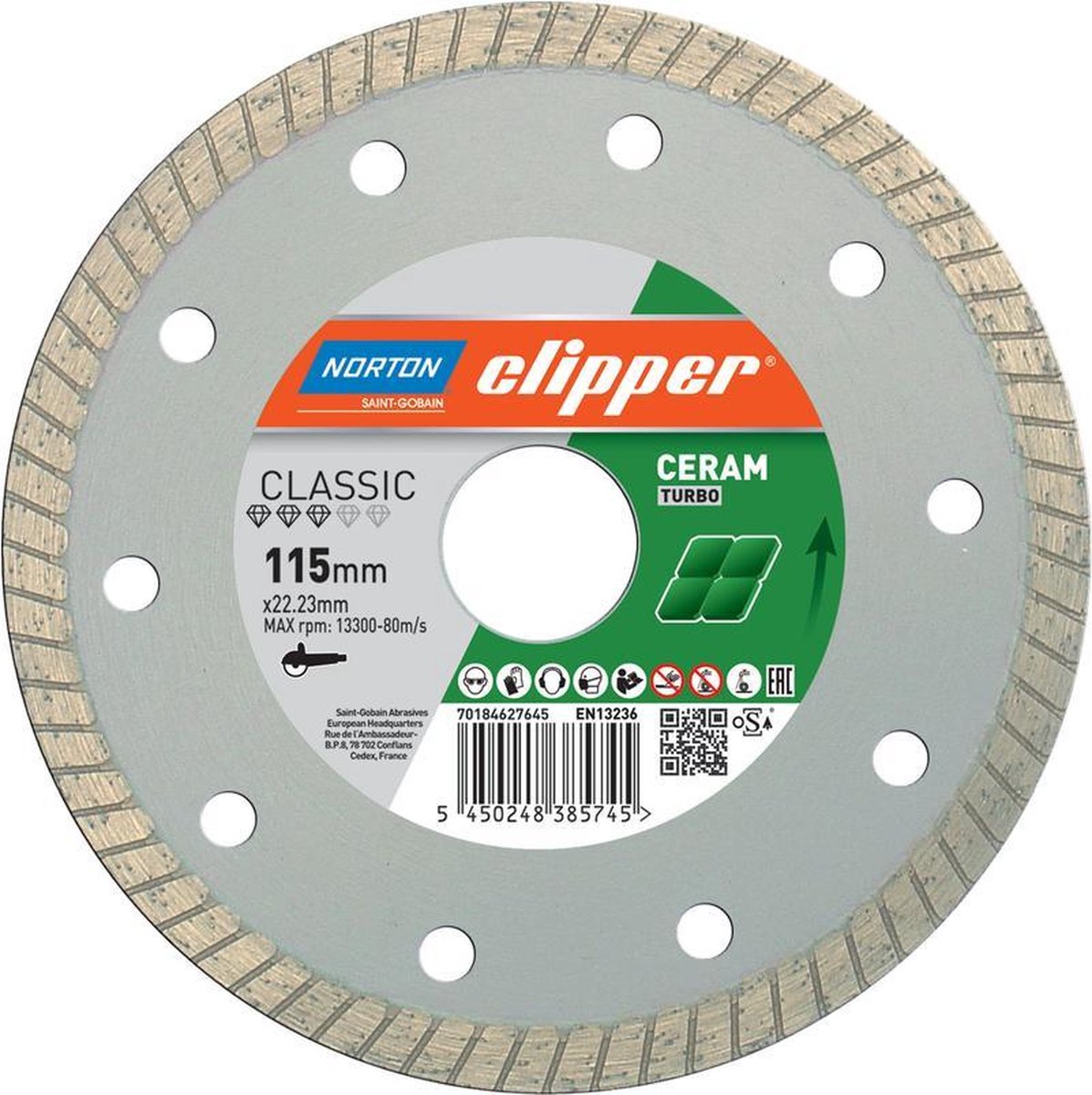 Clipper 70184627645 Classic Ceram XT Diamantzaagblad - 115 x 22,23mm - Keramiek