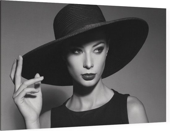 Femme au chapeau noir et blanc, - Photo sur Toile - 60 x 40 cm | bol.com