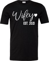 Dames shirt wifey est 2023-zwart-wit-korte mouw-Maat S