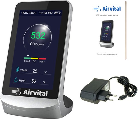 Airvital CO2 Meter voor Horeca met Batterij - Temperatuur en Luchtvochtigheid