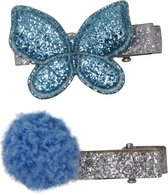 Jessidress® Haarclips Mini Haar clip met kleine vlinder en pompom - Blauw