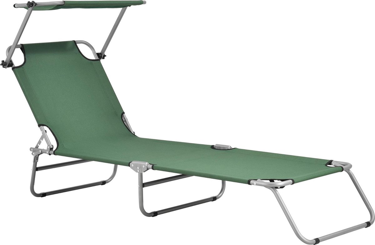 Ligbed met luifel Argozelo 186x55x24 cm donkergroen casa.pro
