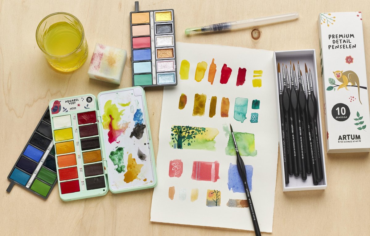 Aquarelverf Set met 36 Kleuren - Met Waterbrush en Spons - Waterverf - Schilderen - Handlettering - Brush Pennen — afbeelding 6