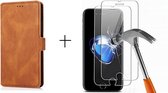 GSMNed - Leren telefoonhoesje bruin - Luxe iPhone 12 mini hoesje - portemonnee - pasjeshouder iPhone 12 mini - bruin - 1x screenprotector iPhone 12 mini