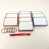 Leitner Flashcards - Colour Pack 500 A7 Flashcards met Stabilo Worker Rollerball rood - 10 pakjes A7 flashcards in 10 kleuren - Perforatie en 5 klikringen - 100% FSC Karton & 100% Gemaakt in 