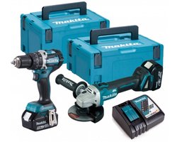Makita DLX2179TJ1 18V LXT 2 delige Brushless DGA504 Haakse slijper + DHP484 (Klop)boormachine set met 2 x 5.0Ah accu's