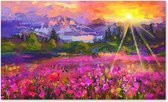 Graphic Message - Schilderij op Canvas - Ronde Bomen Landschap - Regenboogkleuren - Abstract