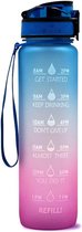WiseGoods Luxe Waterfles - Fles Met Tijdmarkering - Sportfles - Motiverende Drinkfles - Sporten - Blauw - BPA Vrij - 1L