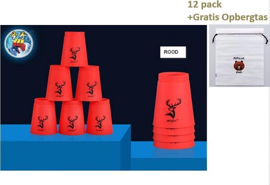 Thumbnail van een extra afbeelding van het spel 12 Pack Sengso® Sportstapelen Bekers-Quick Stacks Cups Speed Training Game Uitdaging- Competitie Party Speelgoed + Gratis Opbergtas-Rood