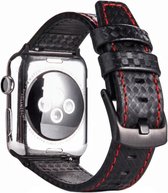 Q-DESYN Apple Watch bandje 42 mm - 44 mm - 45 mm - Carbon - Zwart - Rode stik