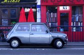Dibond - Auto - Oldtimer Mini Cooper in Rood / zwart / wit / grijs  - 80 x 120 cm.