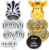 Snoes * Jungle Thema Ballon Boeketten Set van 2  1 x Zebra 1 x Giraffe Safari Verjaardag Folie en Latex ballonnen