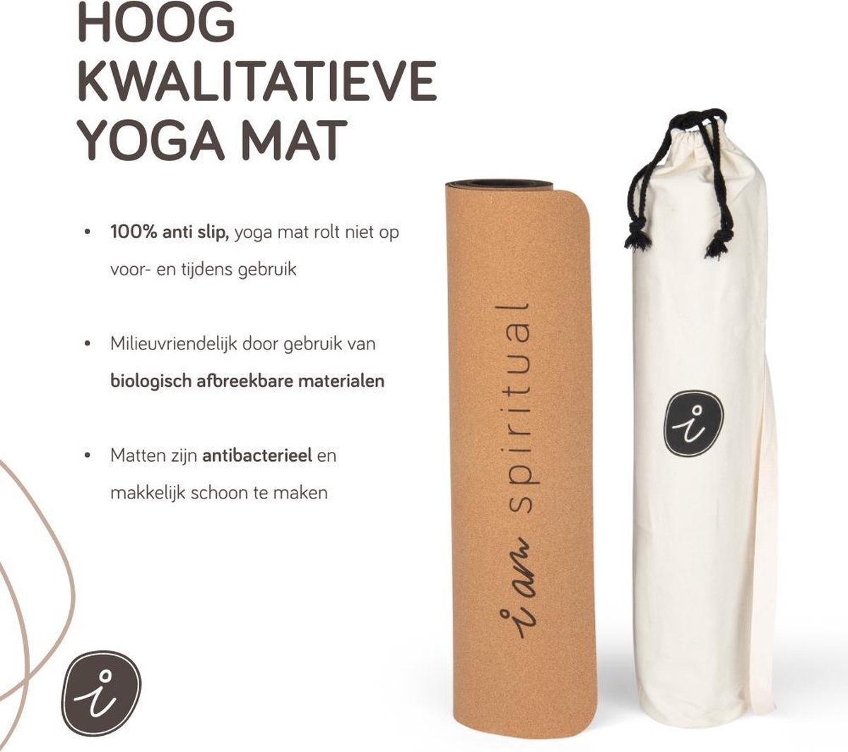 I AM Spiritual Yoga Mat Kurk - 4mm Extra Dik Antislip thumbnail 5