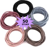 Fako Fashion® - Haarelastiekjes - Ø 45mm - 2mm Dik - 50 Stuks - Donker