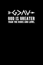 God Is Greater Than The Highs and Lows: Portable Christian Notebook: 6 x9  Composition Notebook with Christian Quote