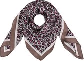 Luxe zijden sjaal met een luipaardmotief (90x90cm). In de kleuren donkerbruin, crèmekleurig en donkerroze. Voor uzelf of Bestel Een Kado