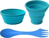 WiseGoods Luxe Opvouwbaar Bakje - Cup / Beker / Schaaltje / Vork Opvouwbaar - Siliconen - Camping, Hiking - Lunch - Blauw