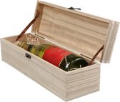 Wijnkist - hout - voor 1 fles - incl. deksel - 340x95x95mm