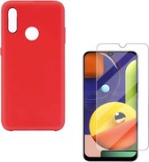 Solid hoesje Geschikt voor: Samsung Galaxy A10S Soft Touch Liquid Silicone Flexible TPU Rubber - Rood  + 1X Screenprotector Tempered Glass